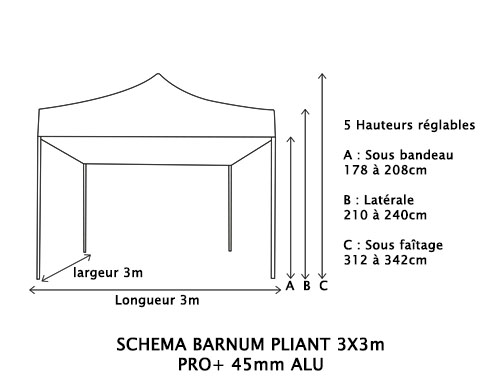 Tente pliante 3x3m aluminium toit 460g/m² anti feu m2, Tente pliante alu  renforcée solide - E-Sunny